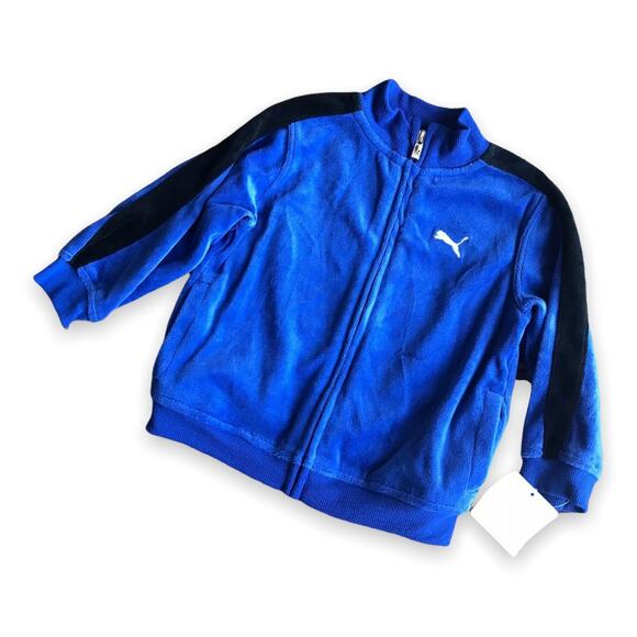 Puma Boys Jacket Size 24 Months Blue Black Velour Zip Front Track Style Soft NEW - Picture 4 of 8